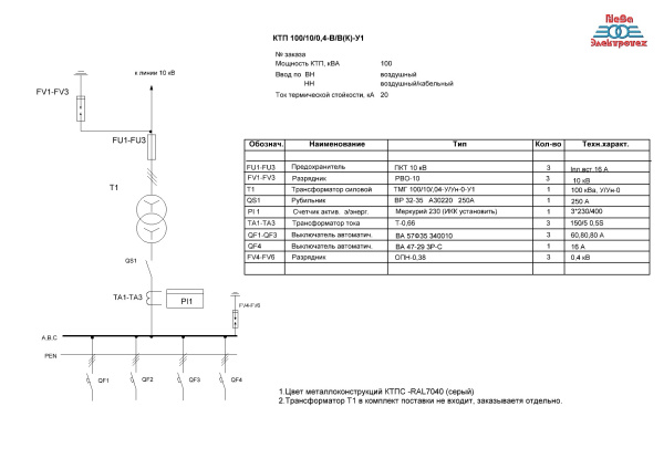 КТПМ-Т  100/6/0,4-В/К-У1 Э