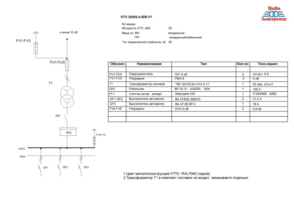 КТПМ-Т  25/6/0,4-В/В-У1 Э
